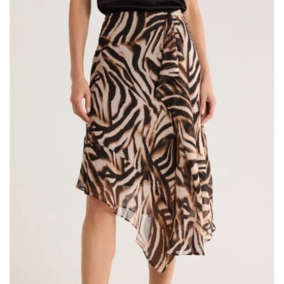DKNY Ruffle Chiffon Skirt in Blurred Zebra - Picture 2 of 3
